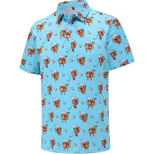 Yeahdor Herren Golf-knopfhemd Mit Karomuster, Umschlagkragen, 3d-digitaldruck, Kurzarm, Locker, Leger Und Minimalistisch Typ G 5XL von Yeahdor