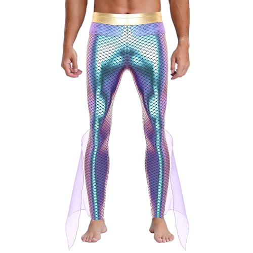 Yeahdor Herren Metallic Leggings mit Mesh Besatz Meer-König Fischschuppen Strumpfhose Tanzleggings Cosplay Kostüm Violett 4XL Yeahdor Herren Metallic Leggings mit Mesh Besatz Meer-König Fischschuppen Strumpfhose Tanzleggings Cosplay Kostüm Violett 4XL von Yeahdor