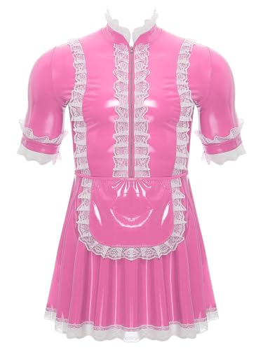 Yeahdor Herren Sissy Dienstmädchen Kostüm Kurzarm Kleid mit Spitze Trim Lackleder Maid Uniform Unterwäsche Cosplay Clubwear Rosa XXL Yeahdor Herren Sissy Dienstmädchen Kostüm Kurzarm Kleid mit Spitze Trim Lackleder Maid Uniform Unterwäsche Cosplay Clubwear Rosa XXL von Yeahdor