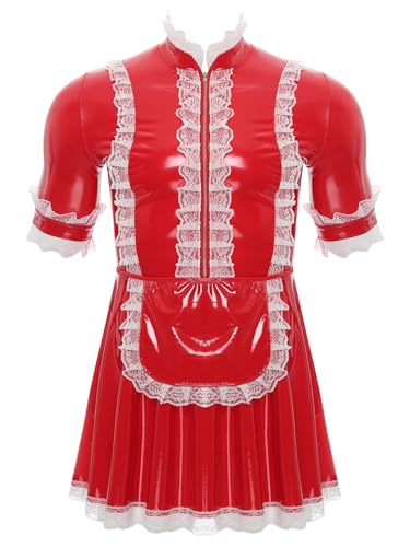 Yeahdor Herren Sissy Dienstmädchen Kostüm Kurzarm Kleid mit Spitze Trim Lackleder Maid Uniform Unterwäsche Cosplay Clubwear Rot L Yeahdor Herren Sissy Dienstmädchen Kostüm Kurzarm Kleid mit Spitze Trim Lackleder Maid Uniform Unterwäsche Cosplay Clubwear Rot L von Yeahdor