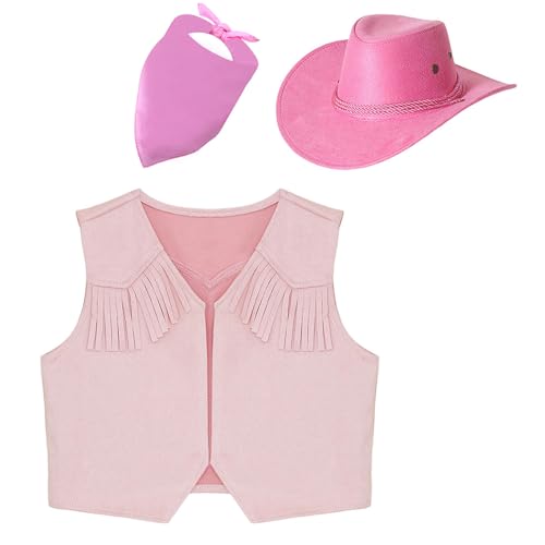 Yeahdor Kinder Jungen Cowboy Kostüm Set Ärmellos Cowgirl Braune Weste mit Quasten+ Cowboy Hut + Bandana Tanzkostüm Cosplay Party Kostüm Rosa 170-176 Yeahdor Kinder Jungen Cowboy Kostüm Set Ärmellos Cowgirl Braune Weste mit Quasten+ Cowboy Hut + Bandana Tanzkostüm Cosplay Party Kostüm Rosa 170-176 von Yeahdor