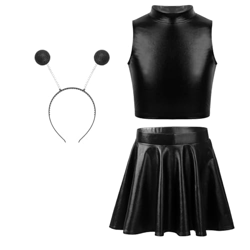 Yeahdor Kinder Mädchen Alien Kostüm Metallic Crop Top mit Faltenrock Alien Stirnband Set Holographic Astronautin Space Girl Cosplay Fasching Schwarz 170 Yeahdor Kinder Mädchen Alien Kostüm Metallic Crop Top mit Faltenrock Alien Stirnband Set Holographic Astronautin Space Girl Cosplay Fasching Schwarz 170 von Yeahdor