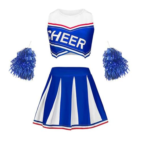 Yeahdor Kinder Mädchen Cheer Leader Kostüm Ärmellos Crop Top mit Faltenrock Pailletten Pompoms Set Cheerleading Cosplay Karneval Fasching Blau 122-128 Yeahdor Kinder Mädchen Cheer Leader Kostüm Ärmellos Crop Top mit Faltenrock Pailletten Pompoms Set Cheerleading Cosplay Karneval Fasching Blau 122-128 von Yeahdor
