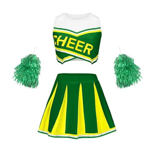 Yeahdor Kinder Mädchen Cheer Leader Kostüm Ärmellos Crop Top mit Faltenrock Pailletten Pompoms Set Cheerleading Cosplay Karneval Fasching Grün 122-128 Yeahdor Kinder Mädchen Cheer Leader Kostüm Ärmellos Crop Top mit Faltenrock Pailletten Pompoms Set Cheerleading Cosplay Karneval Fasching Grün 122-128 von Yeahdor