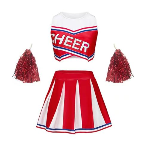 Yeahdor Kinder Mädchen Cheer Leader Kostüm Ärmellos Crop Top mit Faltenrock Pailletten Pompoms Set Cheerleading Cosplay Karneval Fasching Rot 110-116 Yeahdor Kinder Mädchen Cheer Leader Kostüm Ärmellos Crop Top mit Faltenrock Pailletten Pompoms Set Cheerleading Cosplay Karneval Fasching Rot 110-116 von Yeahdor