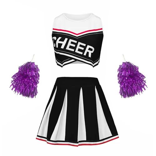 Yeahdor Kinder Mädchen Cheer Leader Kostüm Ärmellos Crop Top mit Faltenrock Pailletten Pompoms Set Cheerleading Cosplay Karneval Fasching Schwarz 104-110 Yeahdor Kinder Mädchen Cheer Leader Kostüm Ärmellos Crop Top mit Faltenrock Pailletten Pompoms Set Cheerleading Cosplay Karneval Fasching Schwarz 104-110 von Yeahdor