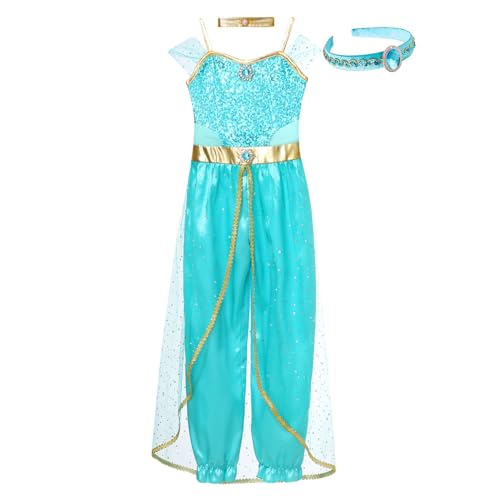 Yeahdor Kinder Mädchen Prinzessin Kostüm Indische Prinzessin Kostüm Bauchtanz Overall mit Stirnband Halsband Fasching Cosplay Hellblau 170 Yeahdor Kinder Mädchen Prinzessin Kostüm Indische Prinzessin Kostüm Bauchtanz Overall mit Stirnband Halsband Fasching Cosplay Hellblau 170 von Yeahdor