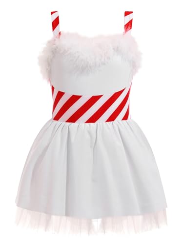 Yeahdor Kinder Mädchen Weihnachten Kostüm Ärmellos Weihnachtskleid mit Kunstpelz Zuckerstange Kostüm Cosplay Party Bühnenauftritt Rot 170-176 von Yeahdor