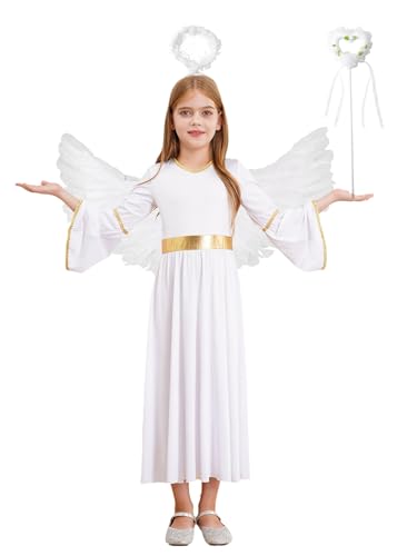 Yeahdor Mädchen Engel Kostüm Set Langarm Engel Kleid mit Federflügel Heiligenschein Zauberstab Kinderkostüm Cospaly Karneval Fasching Weiß 170 Yeahdor Mädchen Engel Kostüm Set Langarm Engel Kleid mit Federflügel Heiligenschein Zauberstab Kinderkostüm Cospaly Karneval Fasching Weiß 170 von Yeahdor
