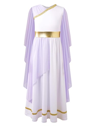 Yeahdor Mädchen Griechisch Kostüm Langarm Prinzessin Kleid Griechische Römerin Kostüm Party Karneval Fasching Cosplay Verkleidung Lavendel 170-176 von Yeahdor