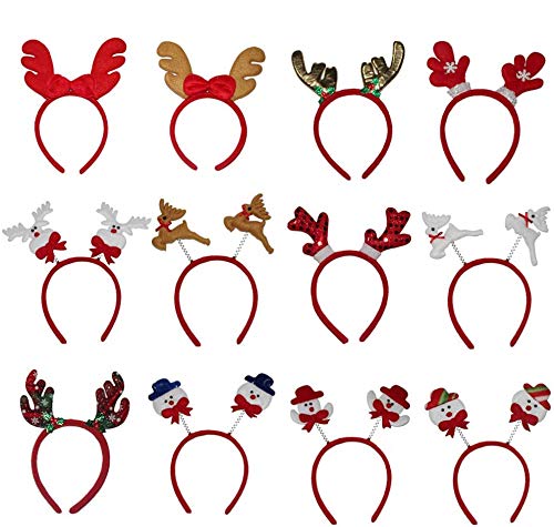 YeahiBaby 12 Stück Weihnachten Kopfbedeckung Rentier Stirnband Haarreifen Kopf Boppers Haarschmuck Dekoration (Zufälliger Stil) von YeahiBaby