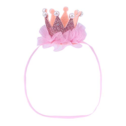 YeahiBaby Baby Krone Tiara Stirnband mit Spitze Perlen Glitter Geburtstagskrone Prinzessinkron Haarband Foto Requisiten (Rosa) von YeahiBaby