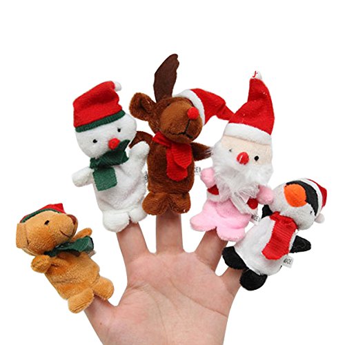 YeahiBaby Weihnachten Fingerpuppen Plüschtier Rentier Bär Pinguin Weihnachtsmann Schneemann Figur Spielzeug Handpuppe 5 Stück von YeahiBaby