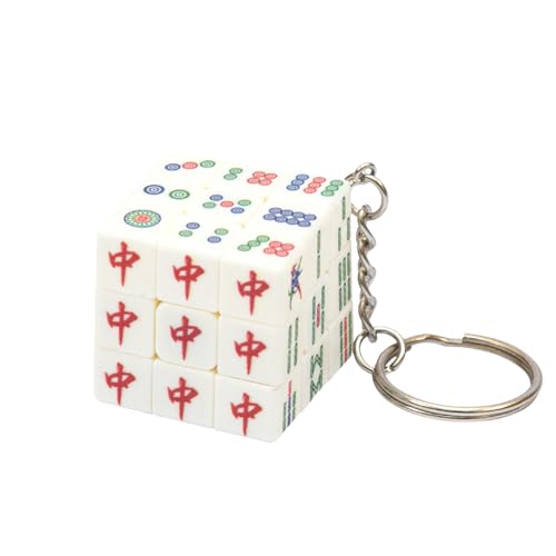 Yealvin 3.0 cm Mini Magic Cube mit Schlüsselanhänger – Mahjong-Muster, Lustiges Geduldsspiel und Geschenk für Kinder von Yealvin