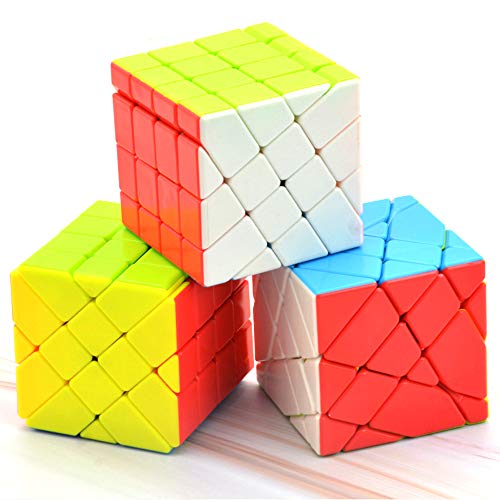Yealvin 4 x 4 x 4 Speed Cube Set, Magic Cube Bundle von 4 x 4 Windmühlenwürfel, Fischer-Würfel und Achsenwürfel, 4 x 4 Aufkleberlose Würfel Gehirn-Teasers, Puzzle-Spielzeug, bunt, 3 Stück von Yealvin