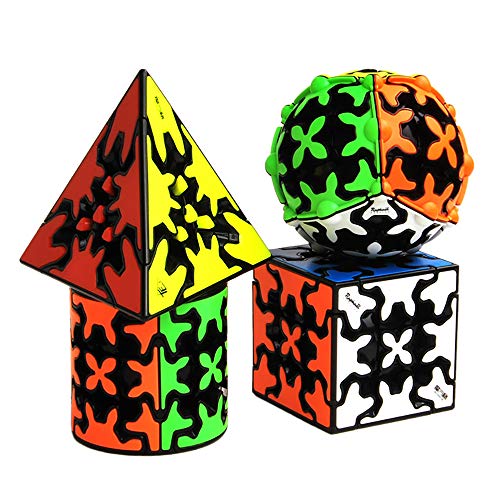 Yealvin Gear Cube Set 4 Pack Geschwindigkeits-Würfel-Bündel Gear Ball Cube 3x3 Gear Cube Pyraminx Gear Cube und Zylinder Gear Cube Brain Teaser Zauberwürfel Set von Yealvin
