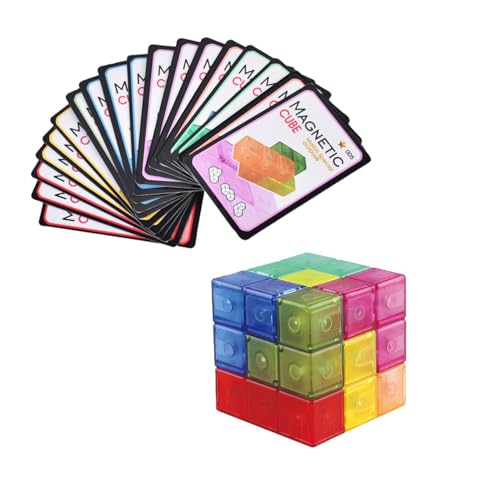 Yealvin Magnetischer Zauberwürfel-Bausatz - 3-in-1 Puzzle-Spiel mit Karten | Lernspielzeug für Kinder mit klick-Sound (Kugelschreiber) von Yealvin