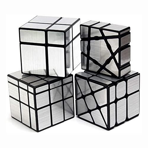Yealvin Zauberwürfel Set - 1×3×3 Floppy, 2×2, 3×3 Spiegel und 3×3 Windmill Magic Cube Puzzle für Intelligenzentwicklung - 4er Pack Silber von Yealvin