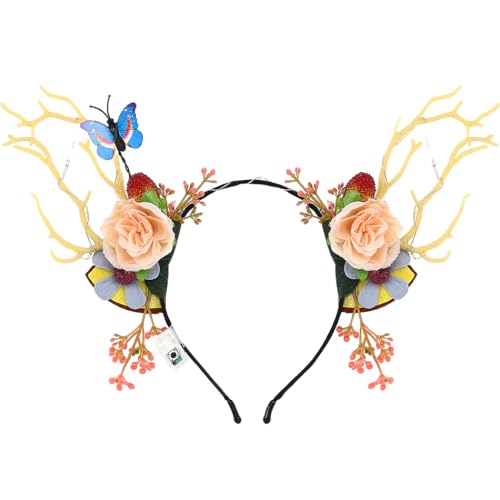 Yean Haarreif Leuchtender Geweih Haarreifen mit LED Rentier Stirnband mit Karneval Haarschmuck für Kinder Erwachsene(Schmetterling) von Yean