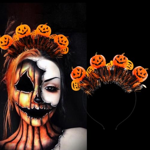 Yean LED-Halloween-Stirnbänder, leuchtende Krone, glitzernder, leuchtender Kopfschmuck, Rave-Kostüm, Party-Haarschmuck für Damen (Kürbis) von Yean