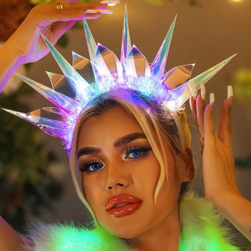 Yean Leuchtendes Stirnband, LED-Krone, Stirnbänder, blinkende Göttin, Kopfschmuck, Weihnachtsfeier, Haarbänder für Frauen (A) von Yean