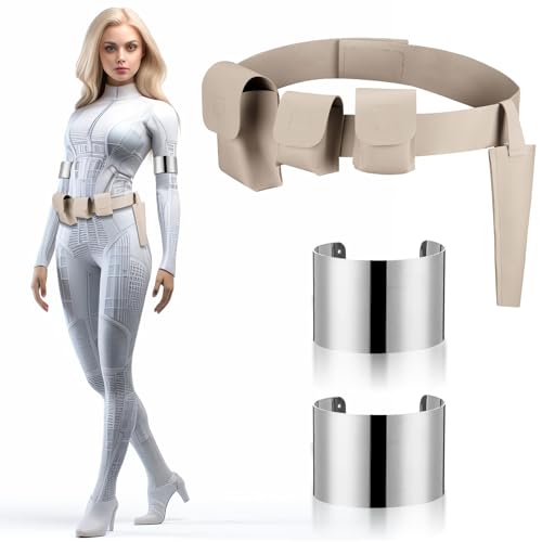 Yearntown 3 Stück Halloween Damen Queen Cosplay Kostüm, offene Manschette Armreif Armbänder und verstellbarer Gürtel mit Taschen für Erwachsene Halloween Kostüm Weiß Party Zubehör von Yearntown