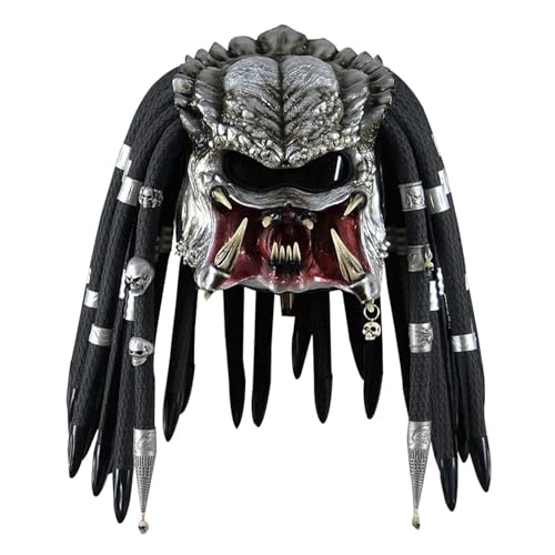 Predator Maske Alien Predator Helm Monster Masken mit Dreads Haaren Gruseliger Raubtier Vollkopf Helm Halloween Kostüm Karneval Requisiten (Raubtier A) von Yearsahrk