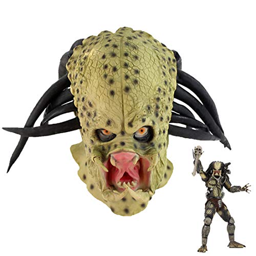 Predator Maske Alien Predator Helm Monster Masken mit Dreads Haaren Gruseliger Raubtier Vollkopf Helm Halloween Kostüm Karneval Requisiten (Raubtier C) von Yearsahrk
