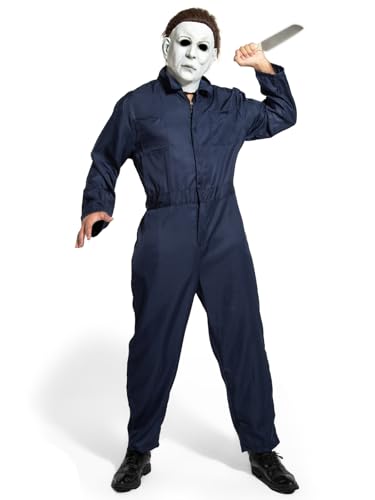Yearsahrk 3-Teiliges Michael Myers Kostüm für Erwachsene Herren Horror Overall Scary Killer Maske Karneval Halloween Kostüm Outfits von Yearsahrk