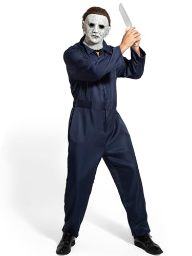 Yearsahrk 3-Teiliges Michael Myers Kostüm für Erwachsene Herren Horror Overall Scary Killer Maske Karneval Halloween Kostüm Outfits von Yearsahrk