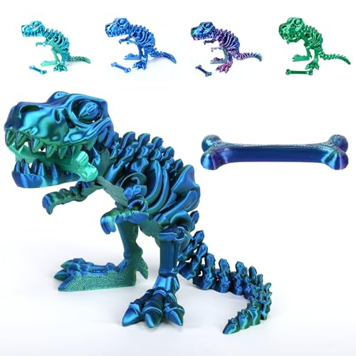 Yearsahrk 3D Gedrucktes Dinosaurier Skelett T-Rex Spielzeug Realistische Drachen Spielzeug Voll Bewegliches Tiere Dinosaurier Figuren Spielzeug Heim Desktop Dekor (Blau.A) von Yearsahrk