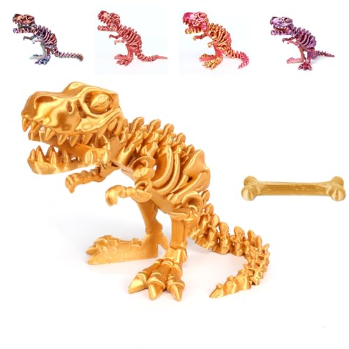 Yearsahrk 3D Gedrucktes Dinosaurier Skelett T-Rex Spielzeug Realistische Drachen Spielzeug Voll Bewegliches Tiere Dinosaurier Figuren Spielzeug Heim Desktop Dekor (Gold) von Yearsahrk