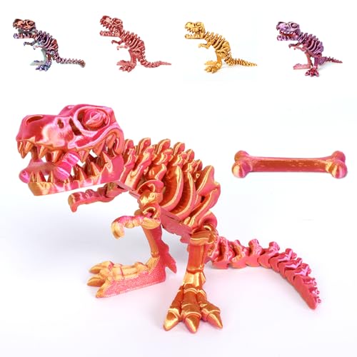 Yearsahrk 3D Gedrucktes Dinosaurier Skelett T-Rex Spielzeug Realistische Drachen Spielzeug Voll Bewegliches Tiere Dinosaurier Figuren Spielzeug Heim Desktop Dekor (Rot.D) von Yearsahrk