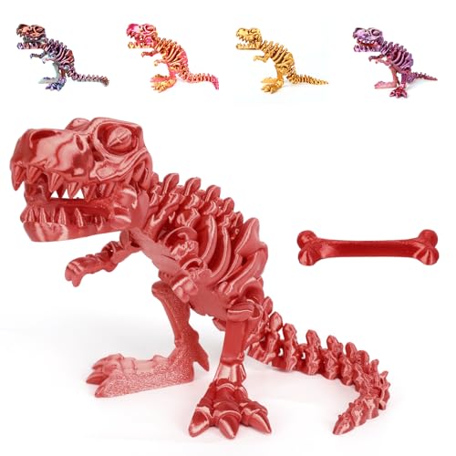 Yearsahrk 3D Gedrucktes Dinosaurier Skelett T-Rex Spielzeug Realistische Drachen Spielzeug Voll Bewegliches Tiere Dinosaurier Figuren Spielzeug Heim Desktop Dekor (Rot.E) von Yearsahrk