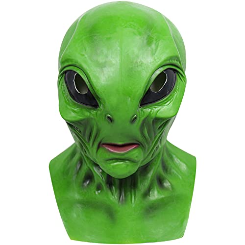 Yearsahrk Alien Maske Mars Alien Maske Gruseliges realistisches Gesicht Alien Maske Horror Neuheit Monster Helm Halloween Cosplay Kostüm Requisiten (Green Alien), Einheitsgröße von Yearsahrk