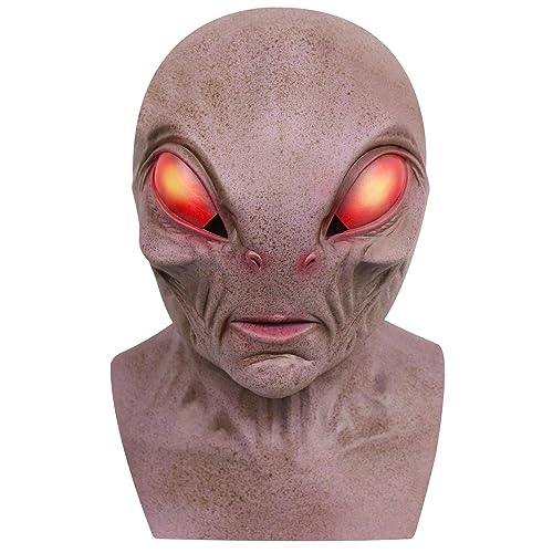 Yearsahrk Alien Maske Mars Alien Maske Gruseliges realistisches Gesicht Alien Maske Horror Neuheit Monster Helm Halloween Cosplay Kostüm Requisiten (Red Alien), Einheitsgröße von Yearsahrk