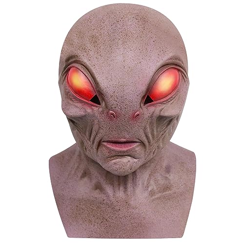 Yearsahrk Alien Maske Mars Alien Maske Gruseliges realistisches Gesicht Alien Maske Horror Neuheit Monster Helm Halloween Cosplay Kostüm Requisiten (Red Alien) von Yearsahrk