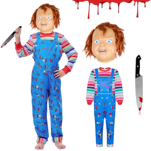 Yearsahrk Chucky Kostüm Kinder Halloween Chucky Maske Jumpsuit Plastikmesser Karneval Halloween Kostüm Cosplay Requisite für Jungen Mädchen Yearsahrk Chucky Kostüm Kinder Halloween Chucky Maske Jumpsuit Plastikmesser Karneval Halloween Kostüm Cosplay Requisite für Jungen Mädchen von Yearsahrk