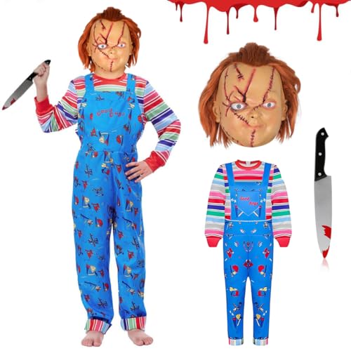 Yearsahrk Chucky Kostüm Kinder Halloween Chucky Maske Jumpsuit Plastikmesser Karneval Halloween Kostüm Cosplay Requisite für Jungen Mädchen Yearsahrk Chucky Kostüm Kinder Halloween Chucky Maske Jumpsuit Plastikmesser Karneval Halloween Kostüm Cosplay Requisite für Jungen Mädchen von Yearsahrk
