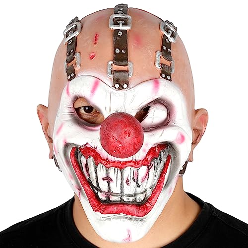 Yearsahrk Clown Maske Killer Joker Masken Böse Horror Gürtel Kette Clown Helm Halloween Cosplay Kostüm Party Requisiten von Yearsahrk