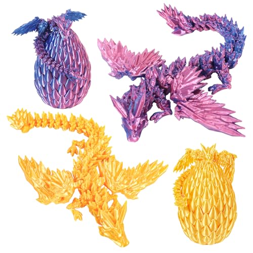 Yearsahrk Drachenei mit Drache 3D Gedrucktes Drachenei Dracheneier Spielzeug 3D Drachen Figuren Weihnachten Geschenk Oster körbchen Füller Home Office Dekor (2 Stück.F) von Yearsahrk