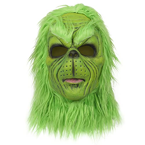 Yearsahrk Grinch Maske - Weihnachtliche Grüne Monster Kostüm Mit Weihnachts Hut - Funny Xmas Cosplay Party Requisiten Furry Mask von Yearsahrk