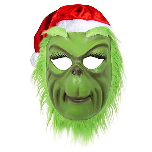 Yearsahrk Grinch Maske Weihnachtliche Grüne Monster Maske Weihnachts Grinch Kostüm Maske mit Weihnachts Hut Funny Xmas Cosplay Party Requisiten Furry Mask, Einheitsgröße Yearsahrk Grinch Maske Weihnachtliche Grüne Monster Maske Weihnachts Grinch Kostüm Maske mit Weihnachts Hut Funny Xmas Cosplay Party Requisiten Furry Mask, Einheitsgröße von Yearsahrk