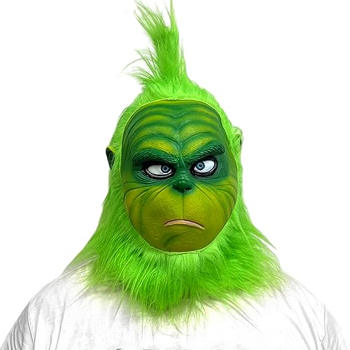 Yearsahrk Grinch Maske Weihnachtliche Grüne Monster Maske Weihnachts Grinch Kostüm Maske mit Weihnachts Hut Funny Xmas Cosplay Party Requisiten Furry Mask von Yearsahrk