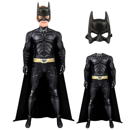 Yearsahrk Kinder Kostüm 3-teiliges Bat Kostüm mit Overall, Umhang und Maske für Kinder 3-14 Jahre, Batman, Halloween, Karneval, Cosplay von Yearsahrk