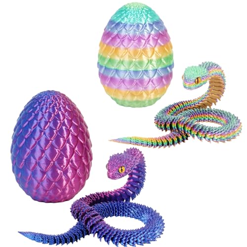 Yearsahrk 3D Gedrucktes Schlangen Drachenei Flexibel 3D Drache Tiere Schlangen Spielzeug Oster körbchen Füller Home Office Dekor Snake Toys (2 Stück.D) von Yearsahrk