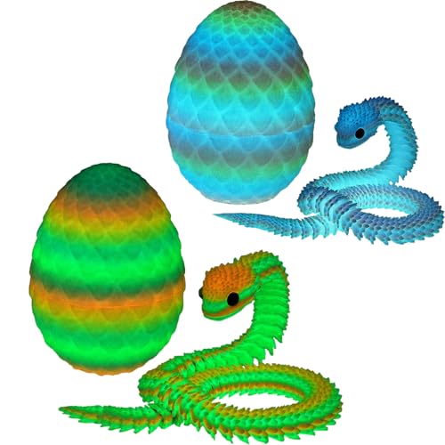Yearsahrk 3D Gedrucktes Schlangen Drachenei Flexibel 3D Drache Tiere Schlangen Spielzeug Oster körbchen Füller Home Office Dekor Snake Toys (2 Stück.F) von Yearsahrk