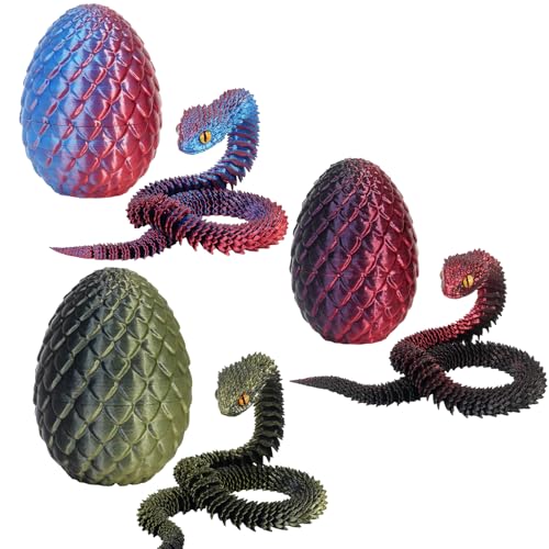 Yearsahrk 3D Gedrucktes Schlangen Drachenei Flexibel 3D Drache Tiere Schlangen Spielzeug Oster körbchen Füller Home Office Dekor Snake Toys (3 Stück.A) von Yearsahrk