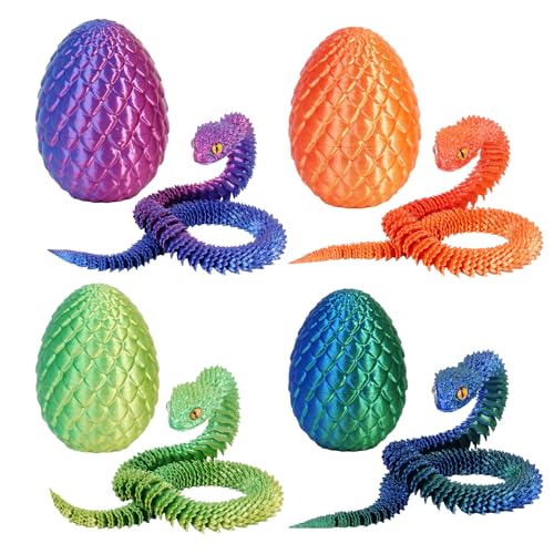 Yearsahrk 3D Gedrucktes Schlangen Drachenei Flexibel 3D Drache Tiere Schlangen Spielzeug Oster körbchen Füller Home Office Dekor Snake Toys (4 Stück.A) von Yearsahrk