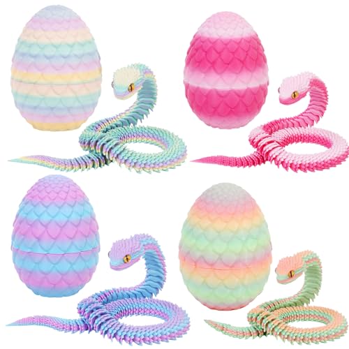 Yearsahrk 3D Gedrucktes Schlangen Drachenei Flexibel 3D Drache Tiere Schlangen Spielzeug Oster körbchen Füller Home Office Dekor Snake Toys (4 Stück.B) von Yearsahrk